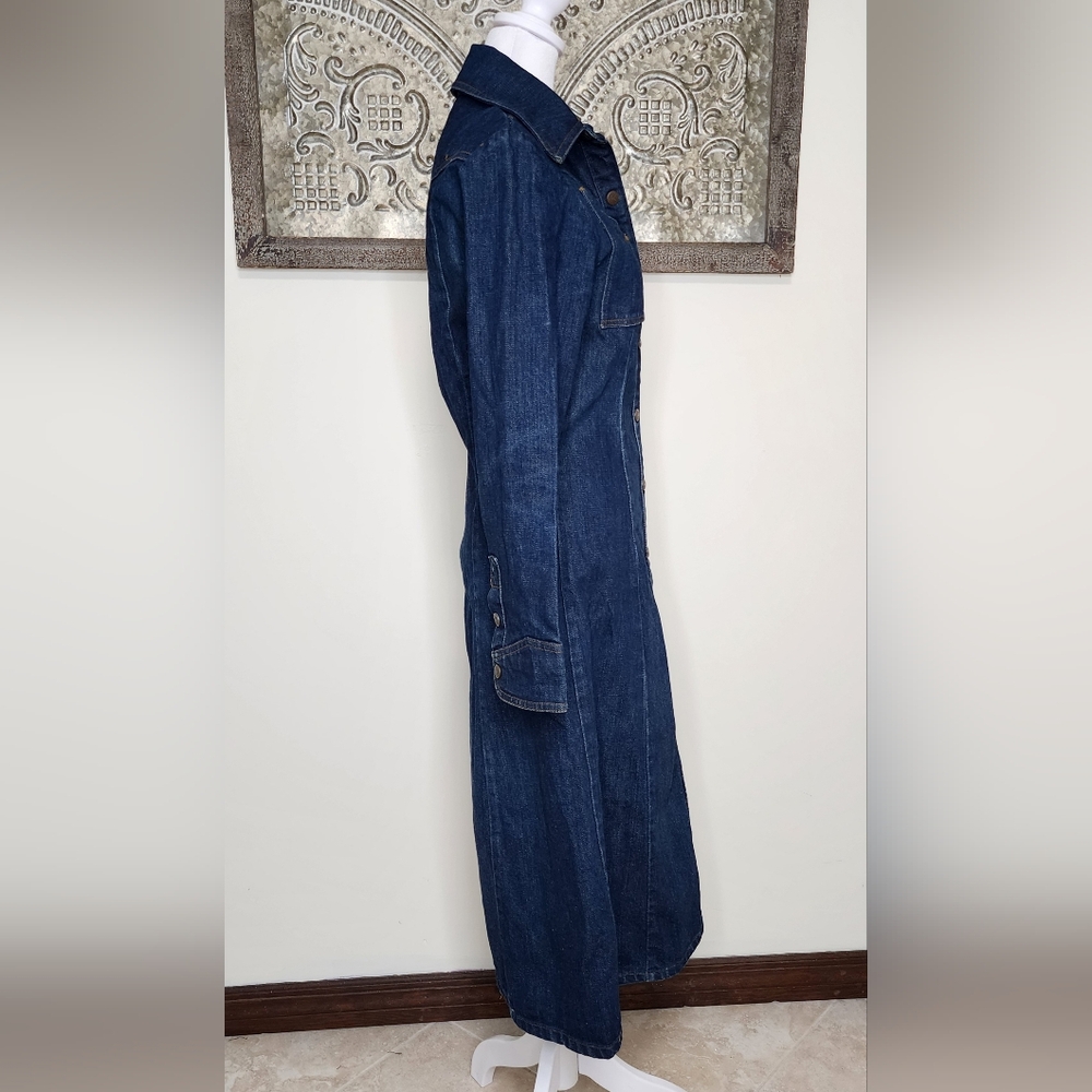 70's Vintage Landlubber Denim Duster Snap Button Dress Sz7 USA Western Boho Chic - Picture 9 of 15